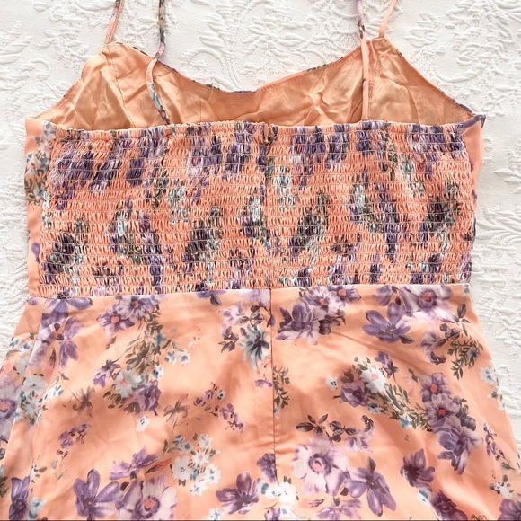 NWOT Lulu’s Started With a Kiss Orange Floral Print Tie-Strap Tiered Dress Large - Picture 4 of 7